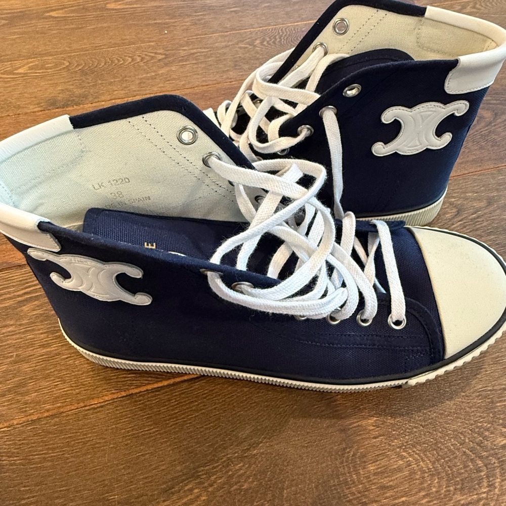 Celine Navy and White High-Top Sneakers